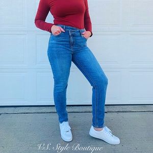 High Rise Skinny Jeans with Cross Fly - Medium Light